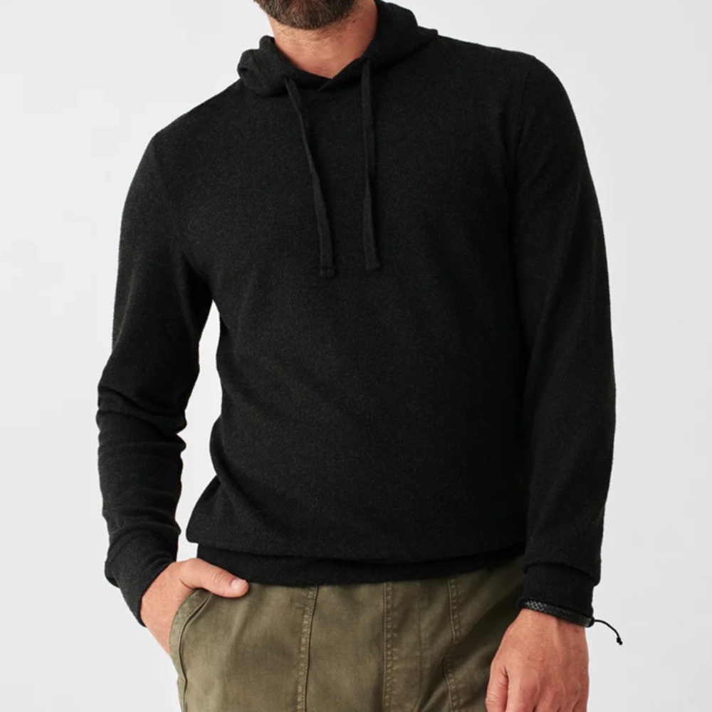 Faherty Men's Legend Sweater Hoodie Heathered Black Twill Size L